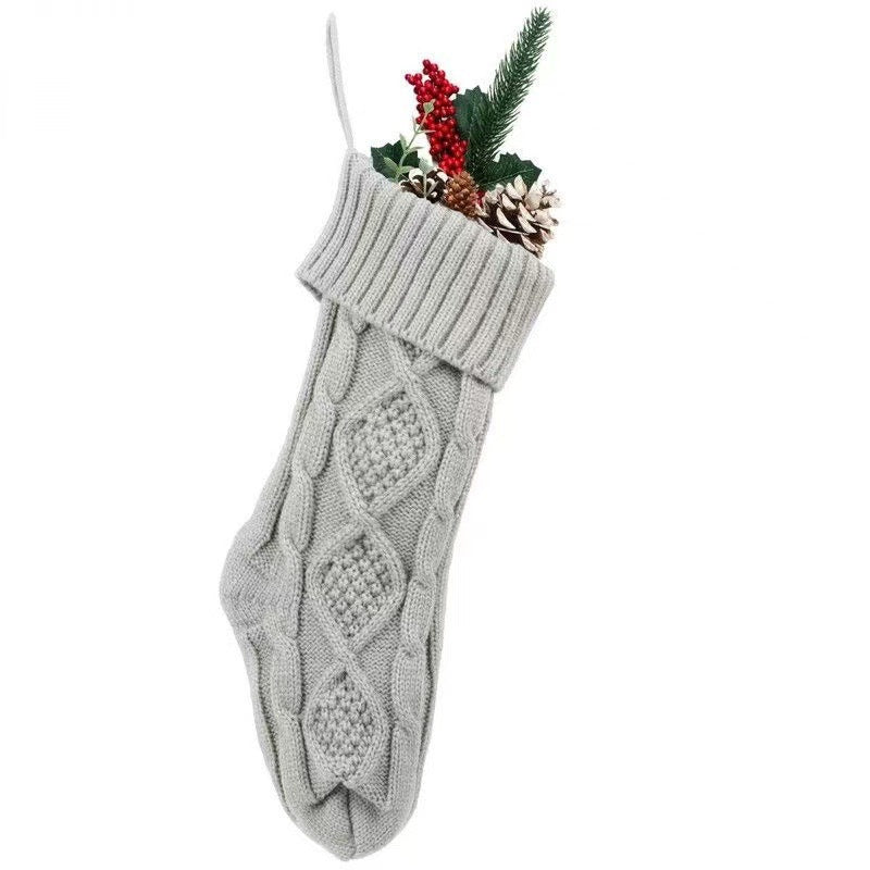 Large 46cm Knitted Argyle Christmas Stocking with Hanging Loop
