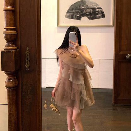 Off-Shoulder Mesh Ruffle Sweet Princess Dress