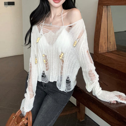 Hollow Loose See-Through Knitted Cardigan Top