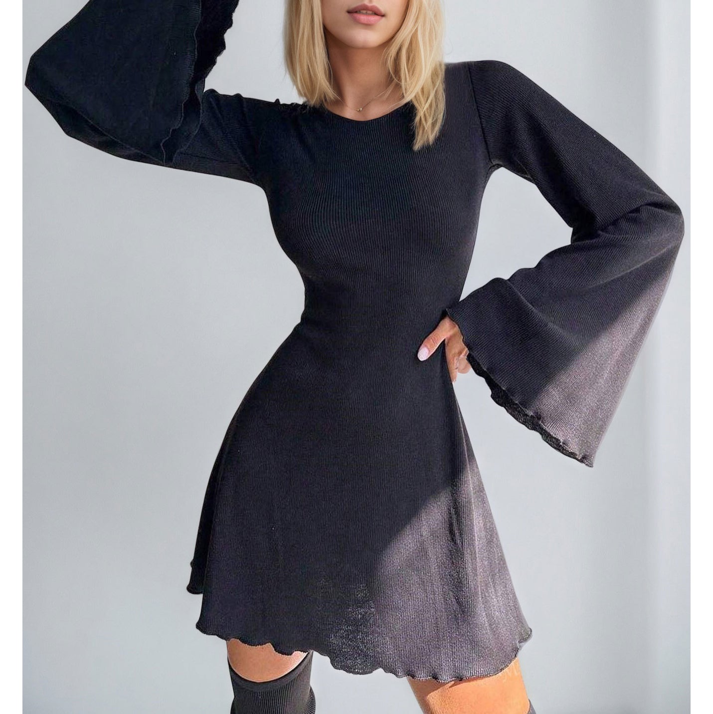 Elegant Backless Dress With Flared Sleeves