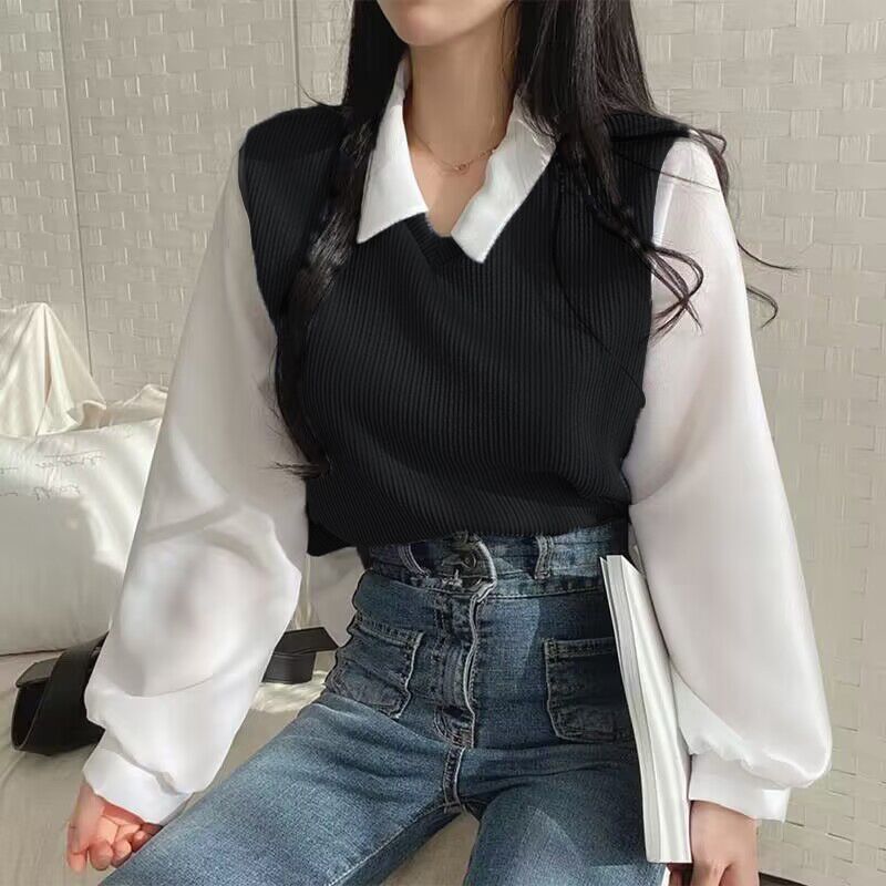 Polo Collar Long-Sleeved Sweatshirt