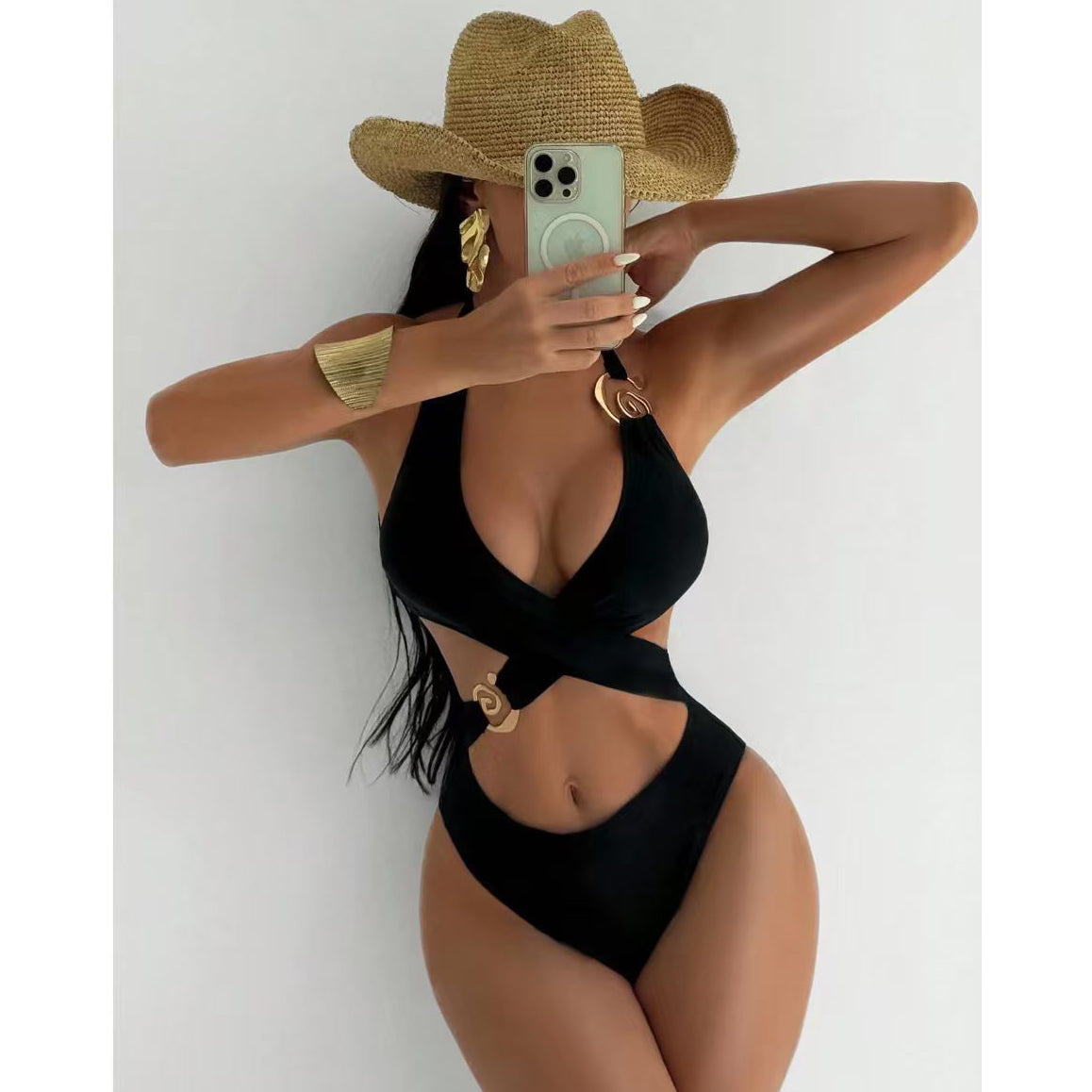 Lace-Up High-Waisted One-Piece Swimsuit Bikini