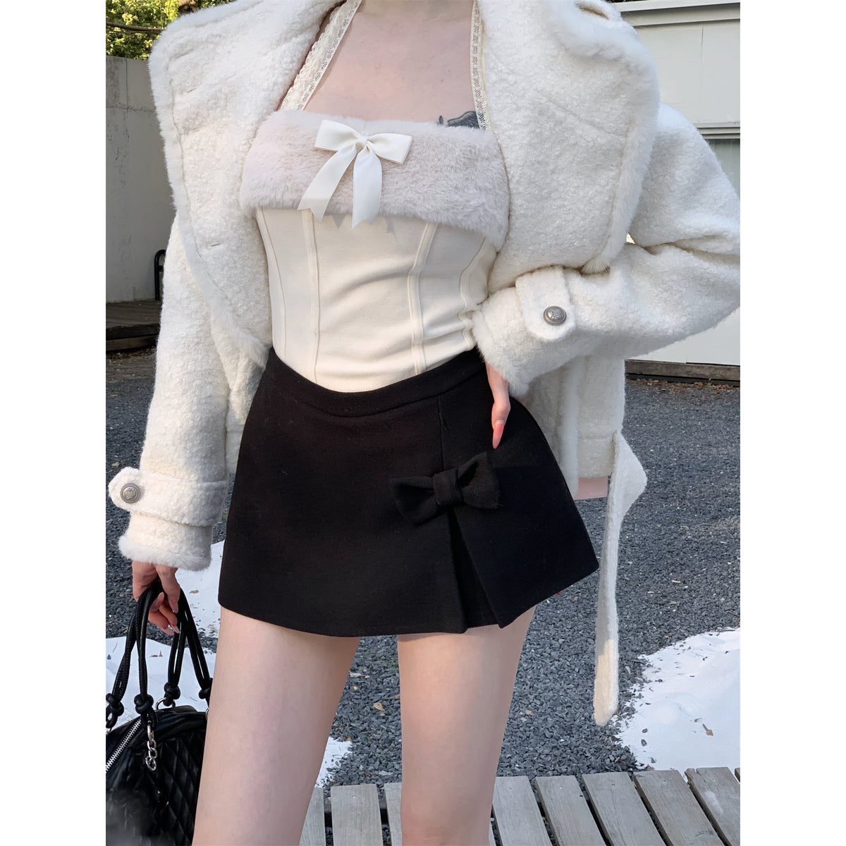 Sexy Wool Bow Midi Skirt