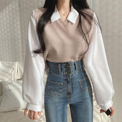 Polo Collar Long-Sleeved Sweatshirt