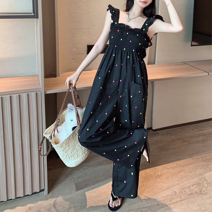 Black sweet polka dot flutter sleeve jumpsuit