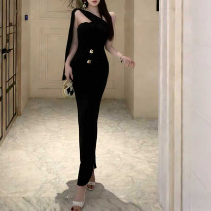 French-Style Sexy Sleeveless Halter Neck Black Dress