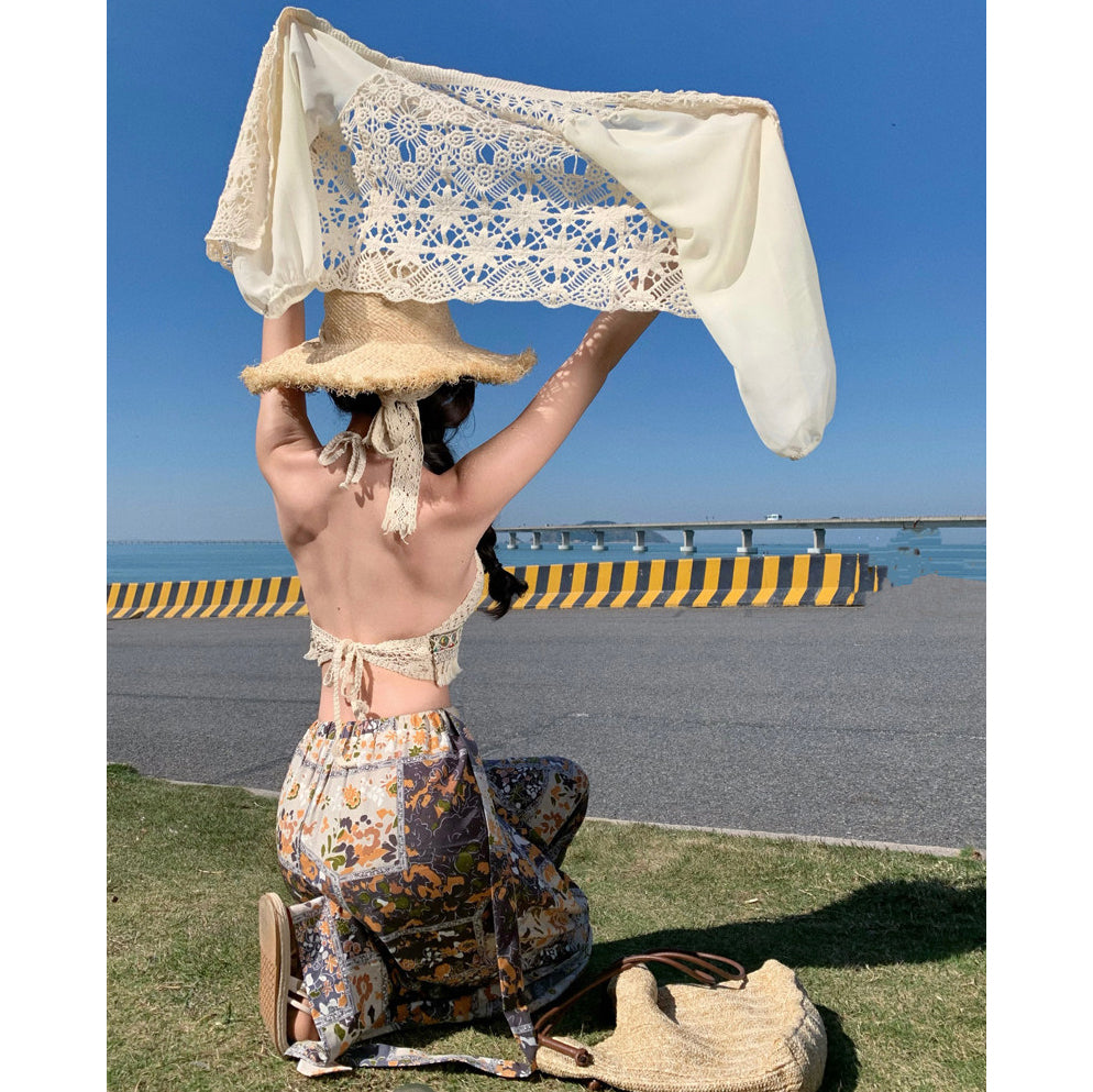 Ethnic-Style Printed Wide-Leg Pants Skirt Vest Set