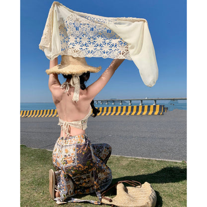 Ethnic-Style Printed Wide-Leg Pants Skirt Vest Set