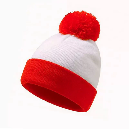 Christmas Red and Green Color-Block Pom-Pom Knit Hat