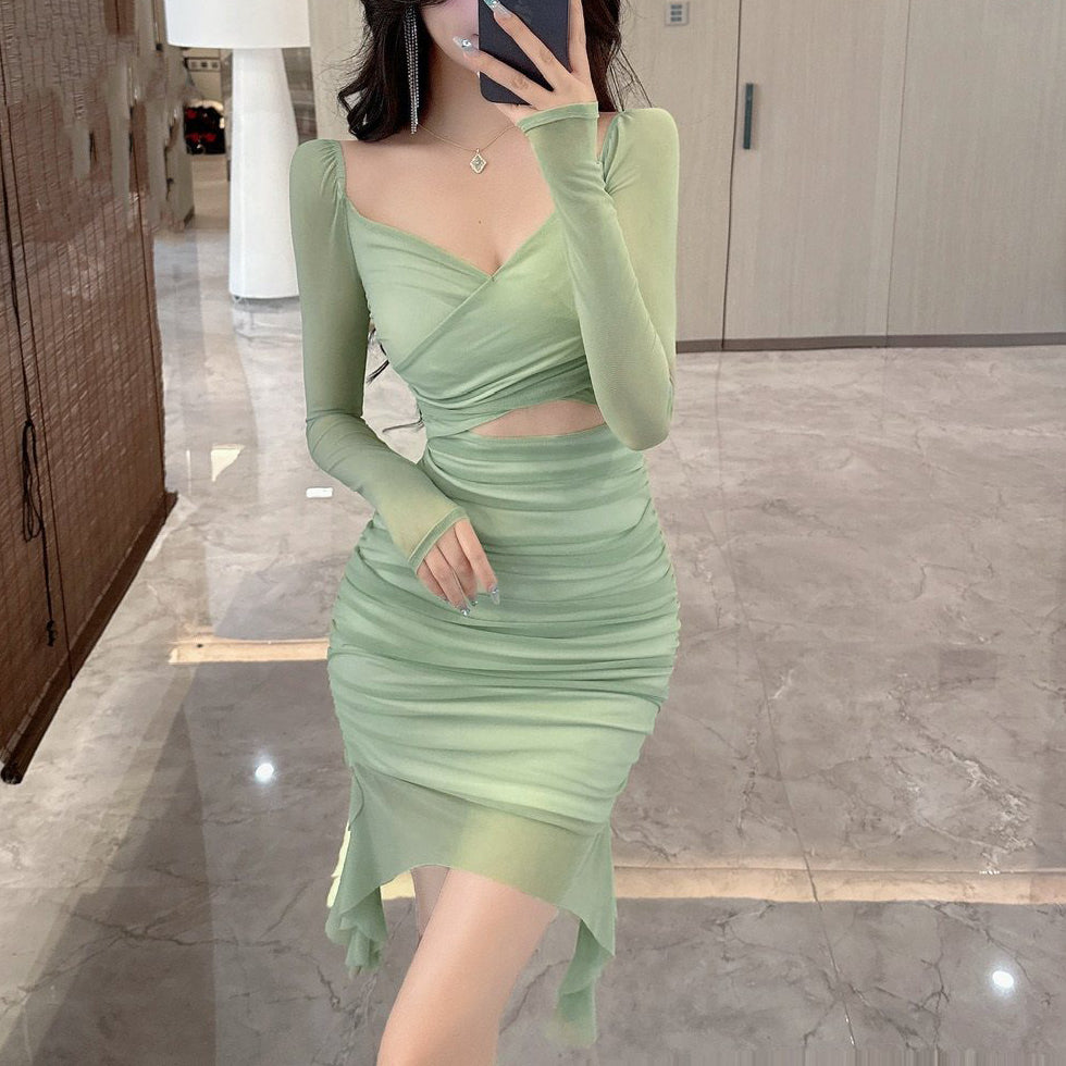 Sexy Criss-Cross Cutout Mesh Irregular Dress