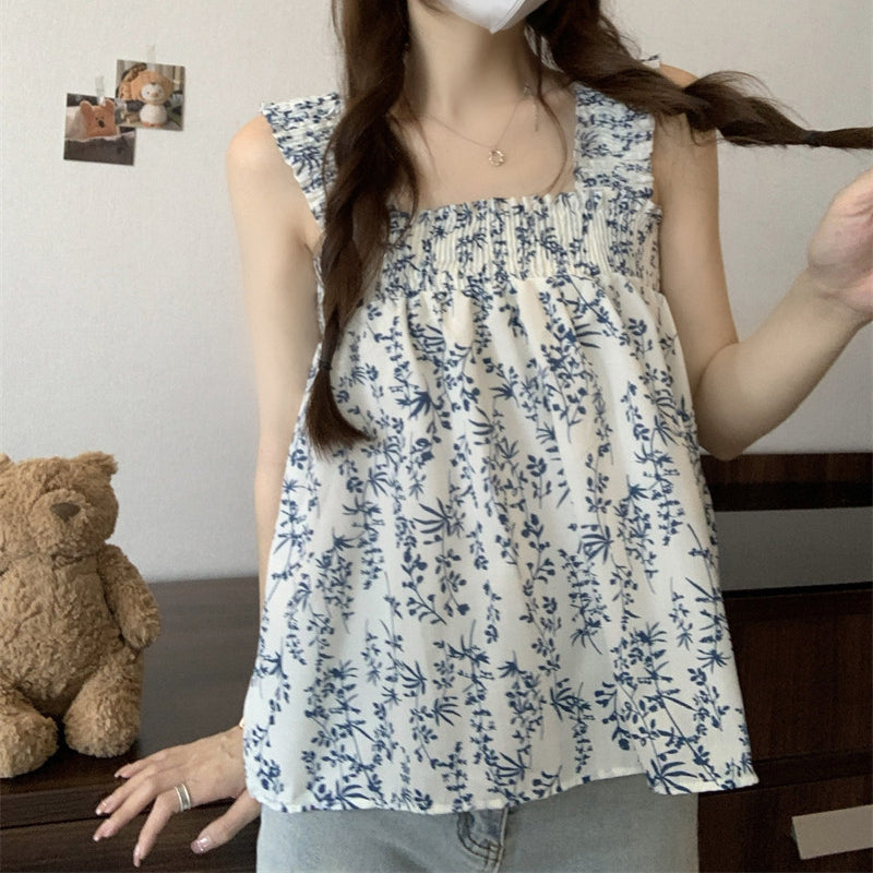 Summer Square Neck Loose Floral Print Camisole