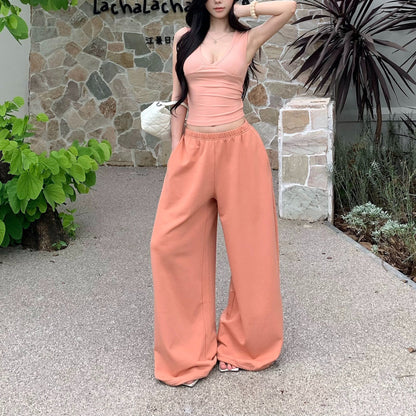 Sexy V-Neck Tank Top And Loose Trousers Set