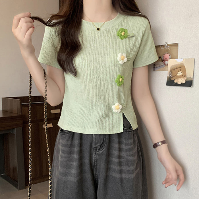 Loose Large Size Three-Dimensional Flower Short-Sleeved T-Shirt