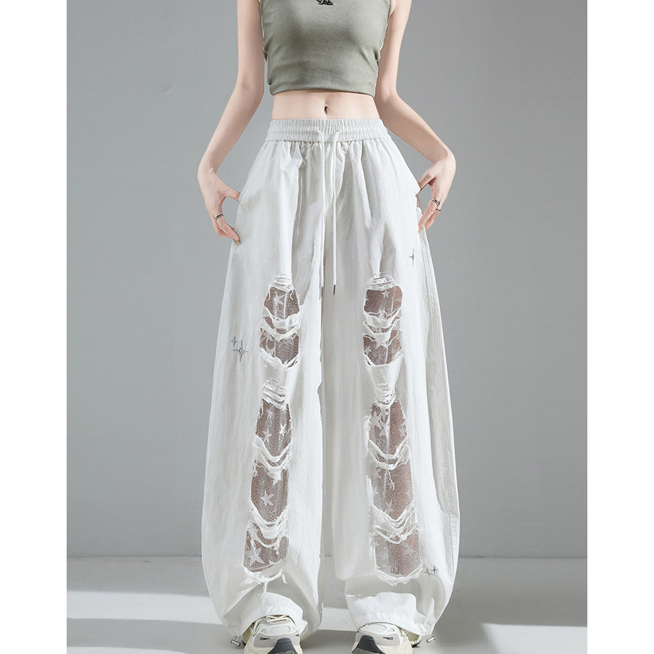 Fashionable Embroidered Lace Patchwork Curved Trousers