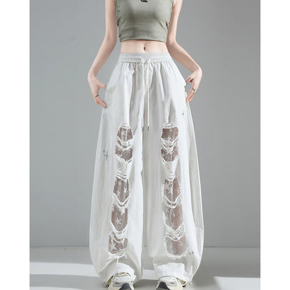 Fashionable Embroidered Lace Patchwork Curved Trousers