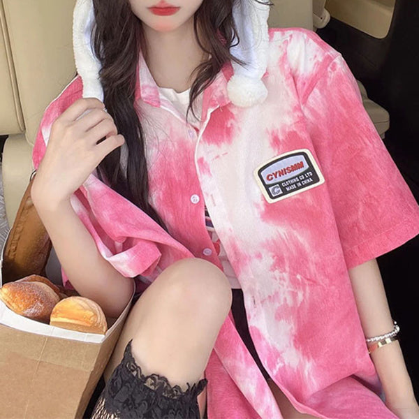 Pink Tie-Dye Short-Sleeve Shirt