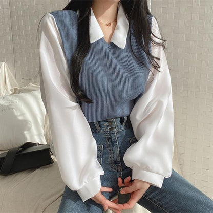 Polo Collar Long-Sleeved Sweatshirt