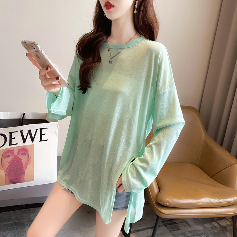 Loose Plus Size Irregular Slit Ice Silk Top Cardigan