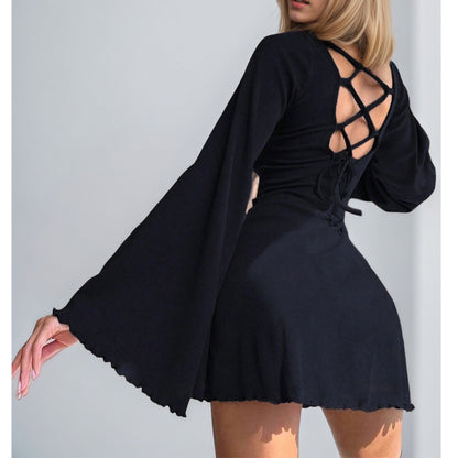 Elegant Backless Dress With Flared Sleeves