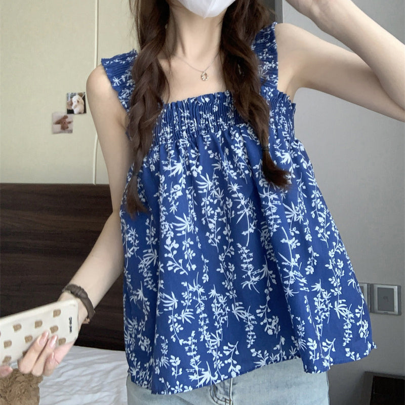 Summer Square Neck Loose Floral Print Camisole