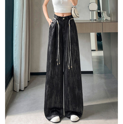 Acetate Satin Ice Silk Tie-Dye Wide-Leg Suit Pants
