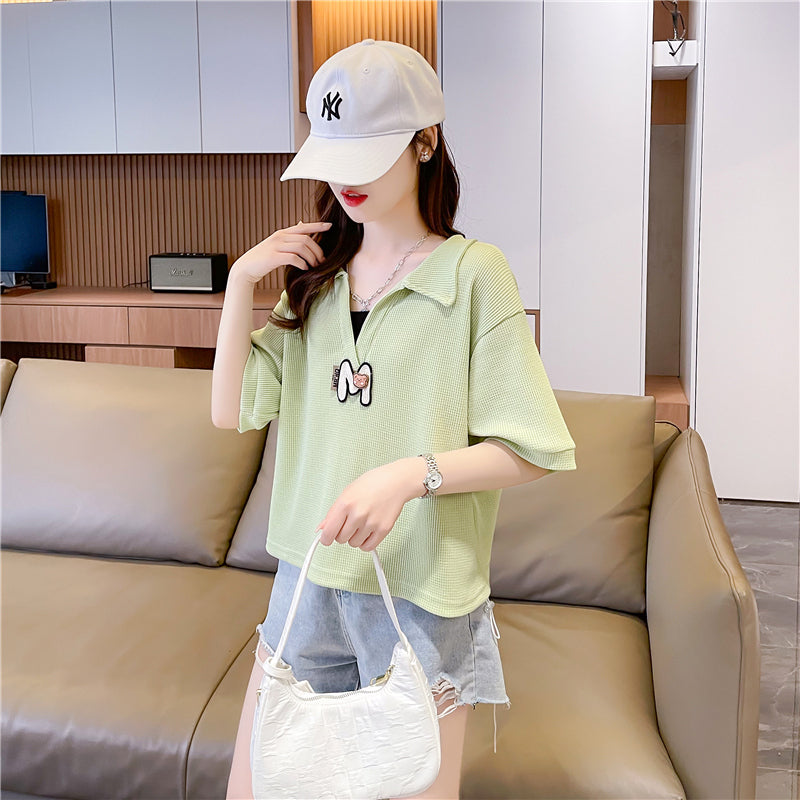 Loose Oversized Polo Neck Short-Sleeved Top