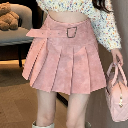 Sexy Colorful Crochet Knit Sweater And Pleated Skirt Set