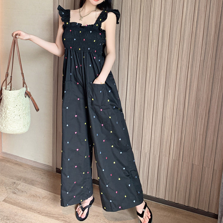 Black sweet polka dot flutter sleeve jumpsuit