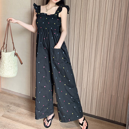 Black sweet polka dot flutter sleeve jumpsuit