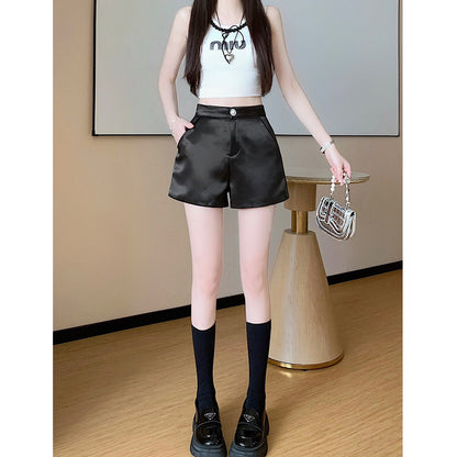 Casual High-Waisted Satin Shorts