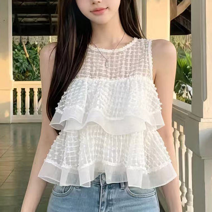 Round-Neck Off-Shoulder Ruffle Tank Top