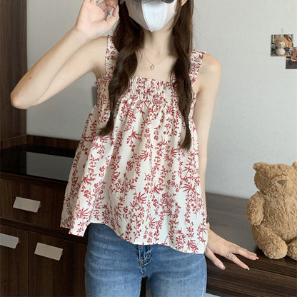 Summer Square Neck Loose Floral Print Camisole