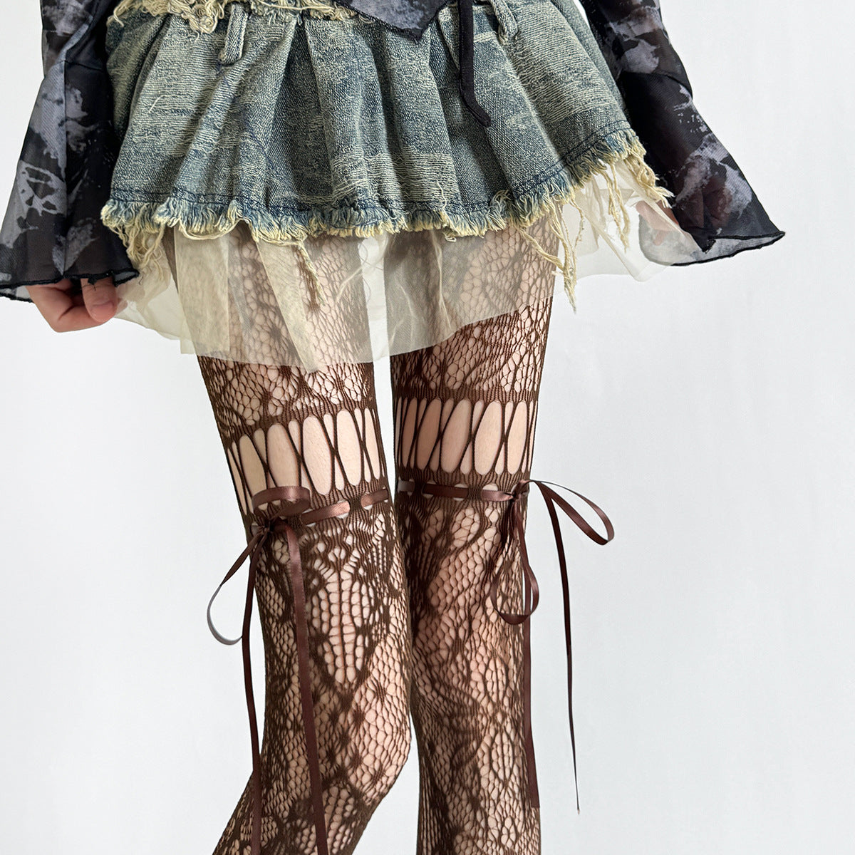 Retro Hollow Lace Bow Tie Fishnet Stockings