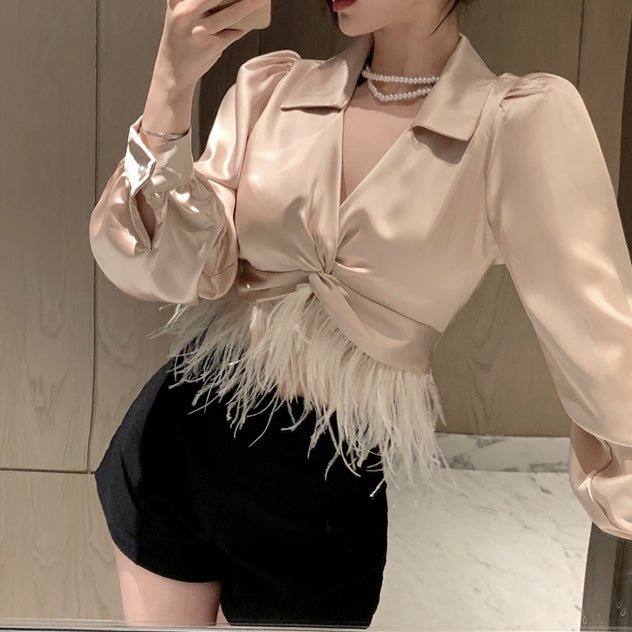 Irregular Tassel High Waist Slimming Shirt