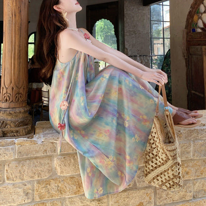 Seaside Vacation Oil Painting Bohemian Style Dress