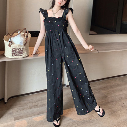 Black sweet polka dot flutter sleeve jumpsuit