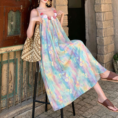 Seaside Vacation Oil Painting Bohemian Style Dress