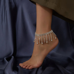 Simple Drop-Shaped Rhinestone Tassel Anklet
