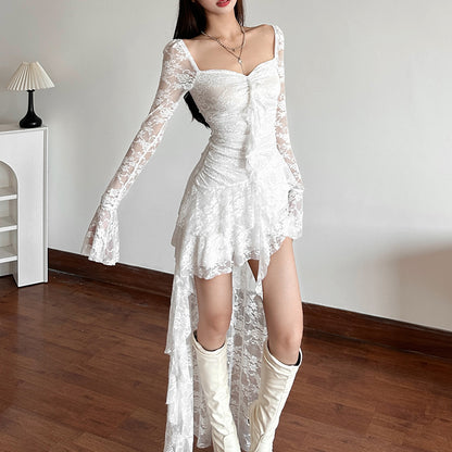 Sexy Lace Long-Sleeved Irregular Dress