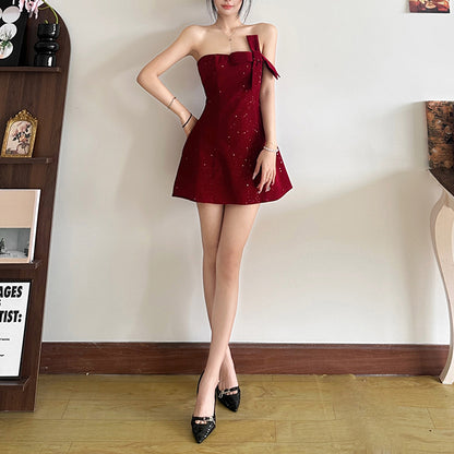 Bow-Tie Strapless Party Christmas Dress