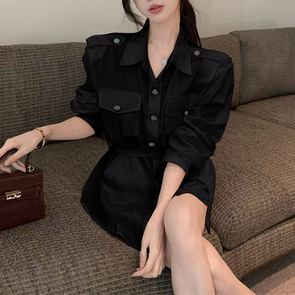 Single-Breasted Sexy Lapel Long-Sleeved Polo Shirt