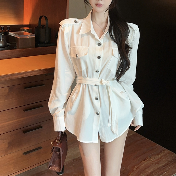 Single-Breasted Sexy Lapel Long-Sleeved Polo Shirt