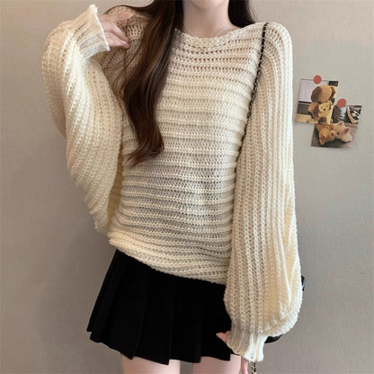 V-Neck Bow-Tie Knit Long-Sleeved Top