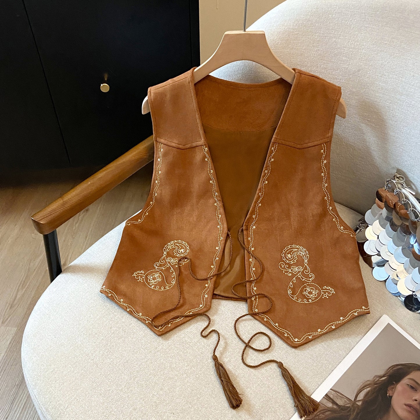 Ethnic Style Lace-Up Vest