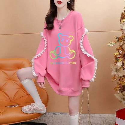 Cartoon Crew Neck Fleece Sweatshirt