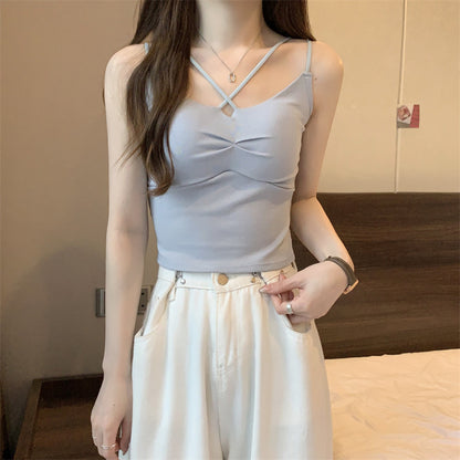 Stylish Short Sleeveless Top With Built-In Bra Pads