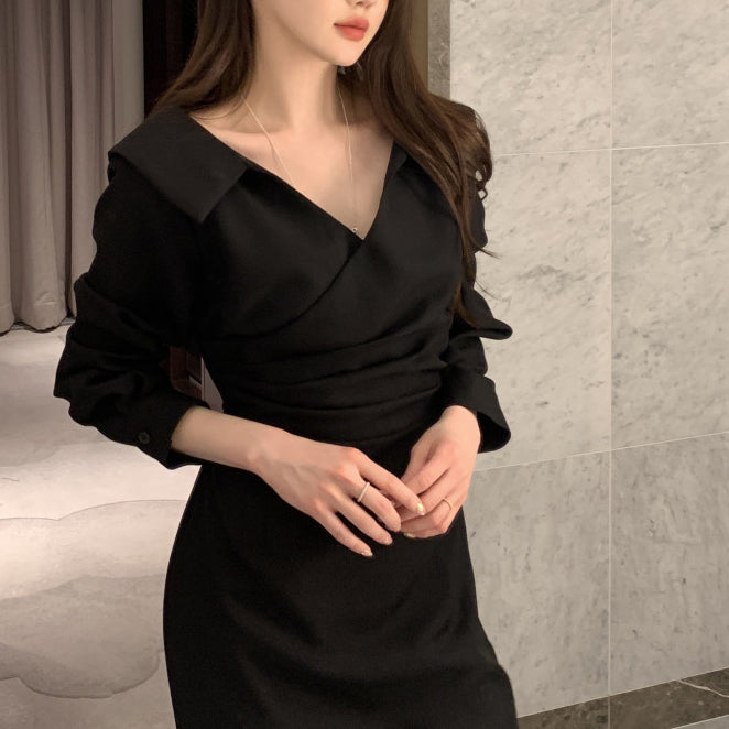 Waist-Cinching Puff Sleeve Tie-Front Dress