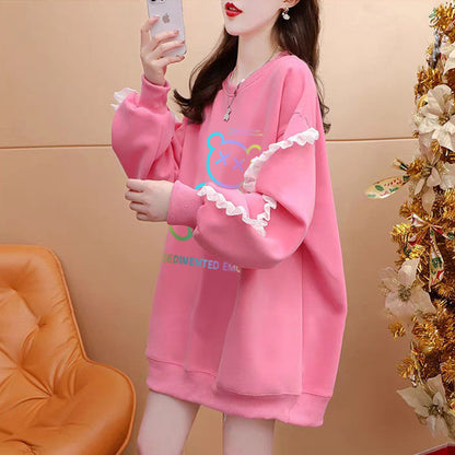 Cartoon Crew Neck Fleece Sweatshirt