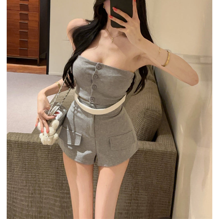 Gray Two-Piece Set With Padded Bra And Shorts