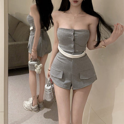 Gray Two-Piece Set With Padded Bra And Shorts